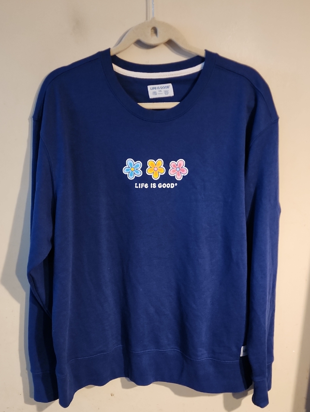 Life Is Good Royal Blue Sweatshirt with Trio Flower Graphic
